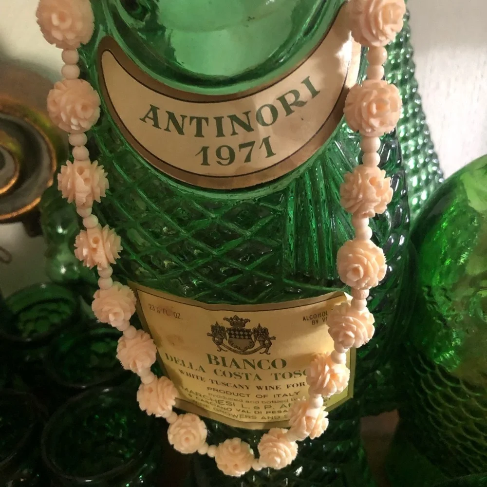 Antique Carved Roses Ivory Necklace
